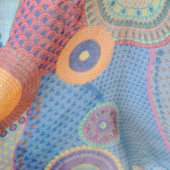 ABSTRACT PRINT SCARF MULTICOLOR SPRING BRIGHT ARTSY GEOMETRIC FUNKY BOHO - Picture 4 of 6